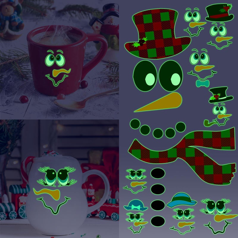 إيزما ملصقات وجه رجل الثلج للحرف اليدوية، ملصقات عيد الميلاد المتوهجة في الظلام، زينة رجل الثلج، زخارف، ملصقات كرة عيد الميلاد، ثلاجة مضيئة لعيد الميلاد، نافذة صائق لعطلة الشتاء، لوازم حفلات الأطفال - Image 1